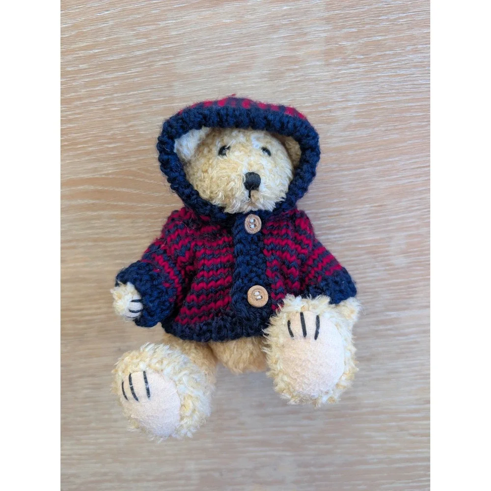 Vintage 1998 Hugfun Teddy Bear Navy Red Striped Sweater Hooded 6